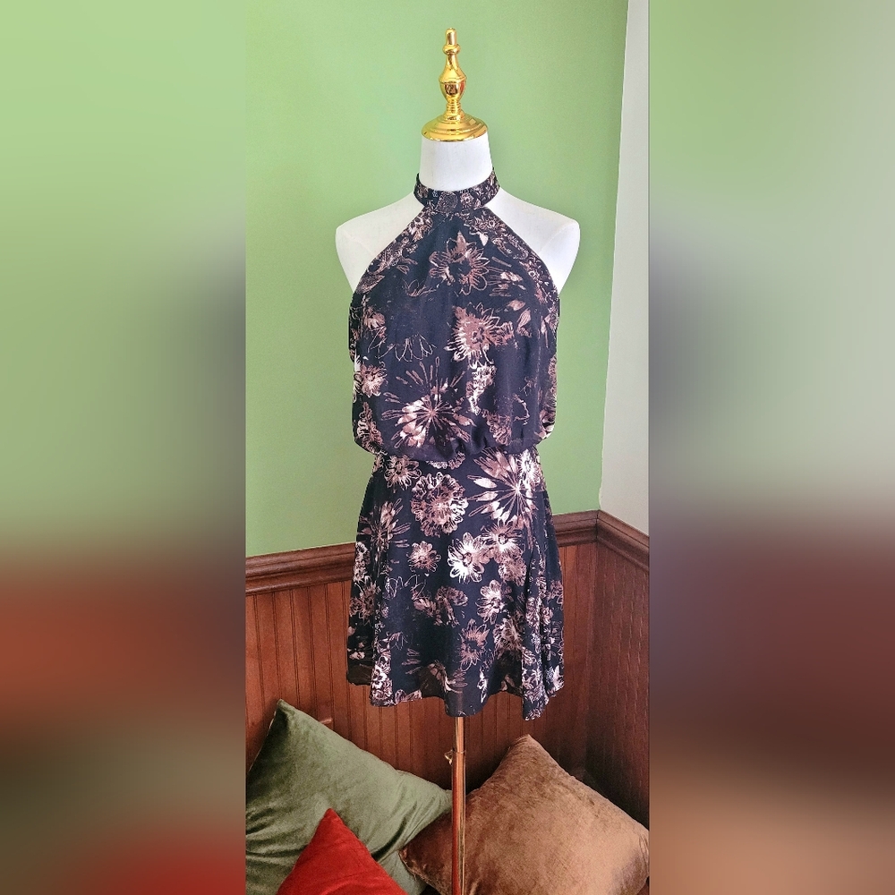 Free People Strapless Dress in Black and Gold Floral